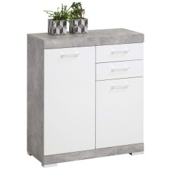 FMD Kommode mit 2 Türen & 2 Schubladen 80×34,9×89,9 cm Weiß/Betongrau