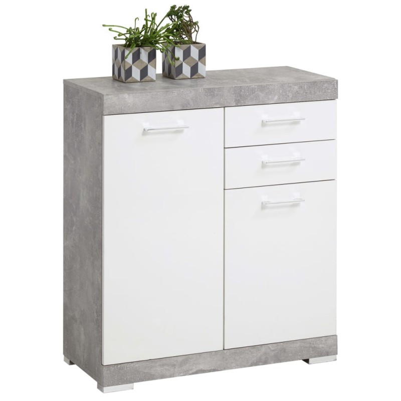 FMD Kommode mit 2 Türen & 2 Schubladen 80×34,9×89,9 cm Weiß/Betongrau FMD Kommode mit 2 Türen & 2 Schubladen 80×34,9×89,9 cm Weiß/Betongrau