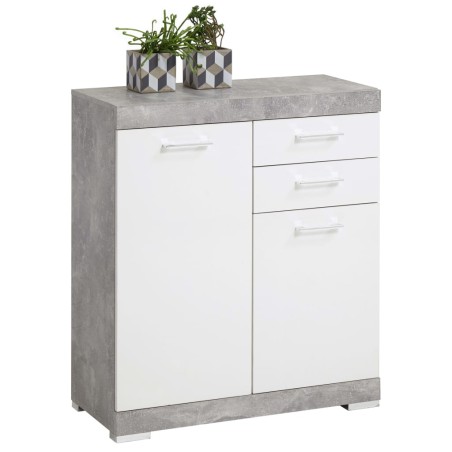 FMD Kommode mit 2 Türen & 2 Schubladen 80×34,9×89,9 cm Weiß/Betongrau