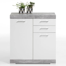 FMD Kommode mit 2 Türen & 2 Schubladen 80×34,9×89,9 cm Weiß/Betongrau