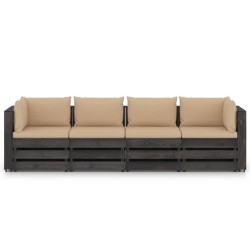 vidaXL 4-Sitzer Outdoor-Sofa mit Kissen Grau Imprägniertes Holz