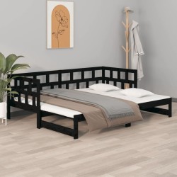 vidaXL Tagesbett Ausziehbar Schwarz Massivholz Kiefer 2x(90x190) cm 
