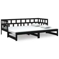 vidaXL Tagesbett Ausziehbar Schwarz Massivholz Kiefer 2x(90x190) cm 