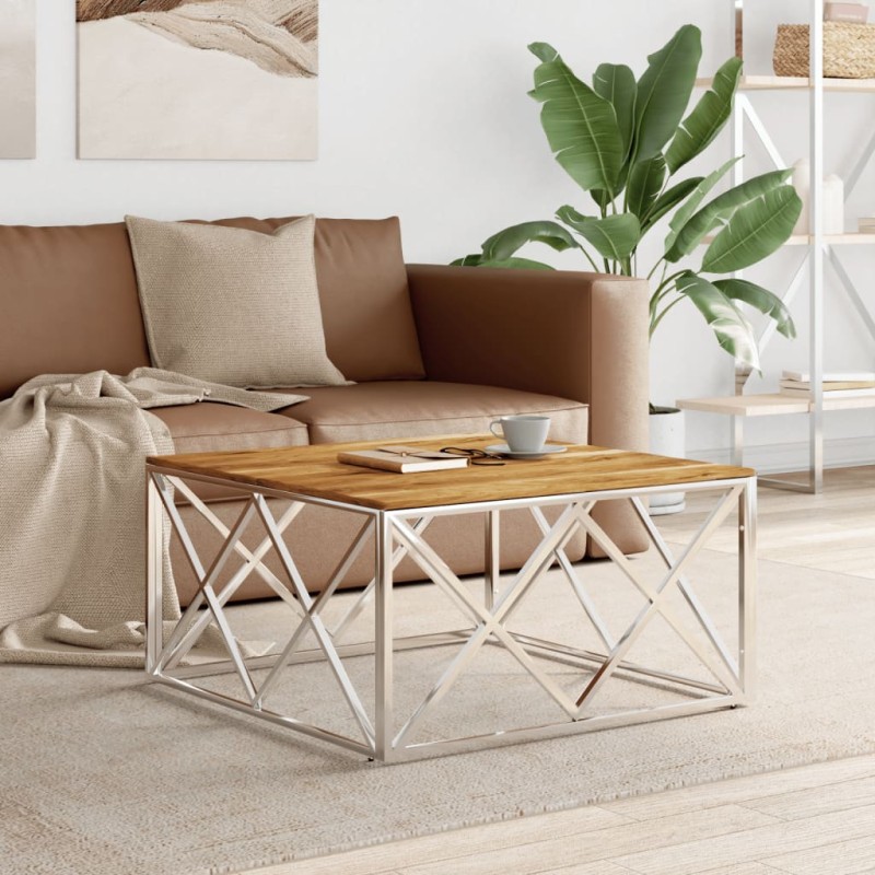 vidaXL Couchtisch Silbern Edelstahl und Massivholz Akazie vidaXL Couchtisch Silbern Edelstahl und Massivholz Akazie