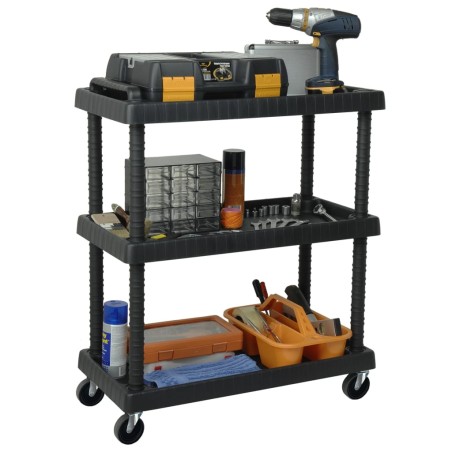 vidaXL Werkstattwagen 3 Etagen Schwarz 75x37,5x92 cm PP