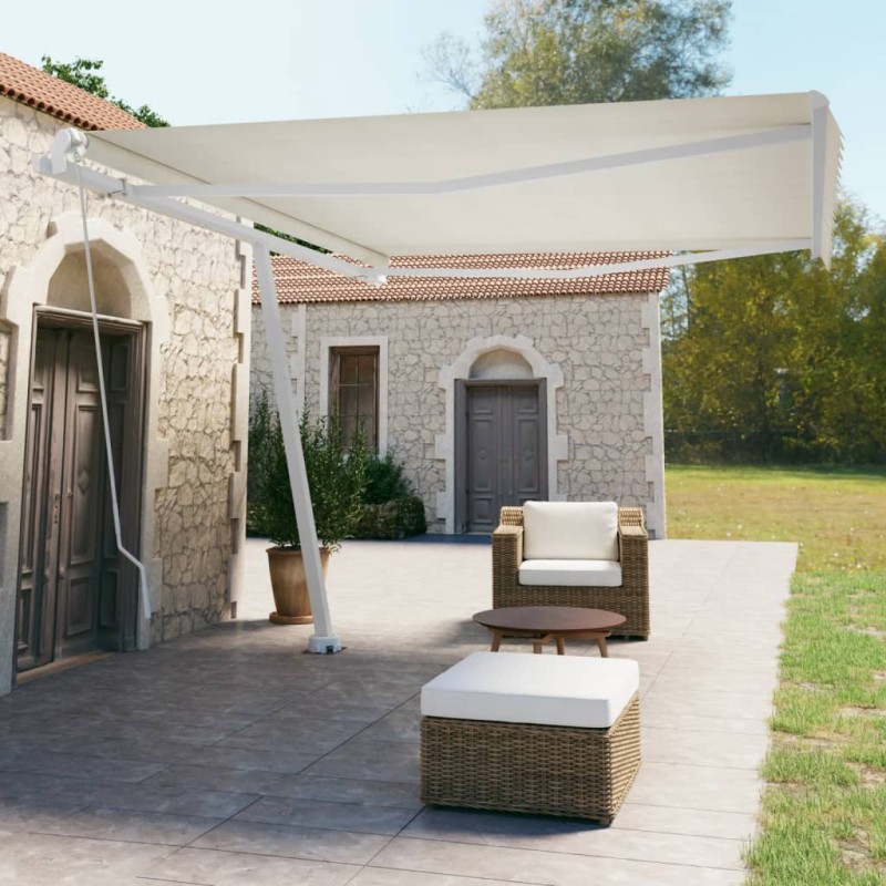 vidaXL Gelenkarmmarkise mit Pfosten 450x350 cm Creme vidaXL Gelenkarmmarkise mit Pfosten 450x350 cm Creme