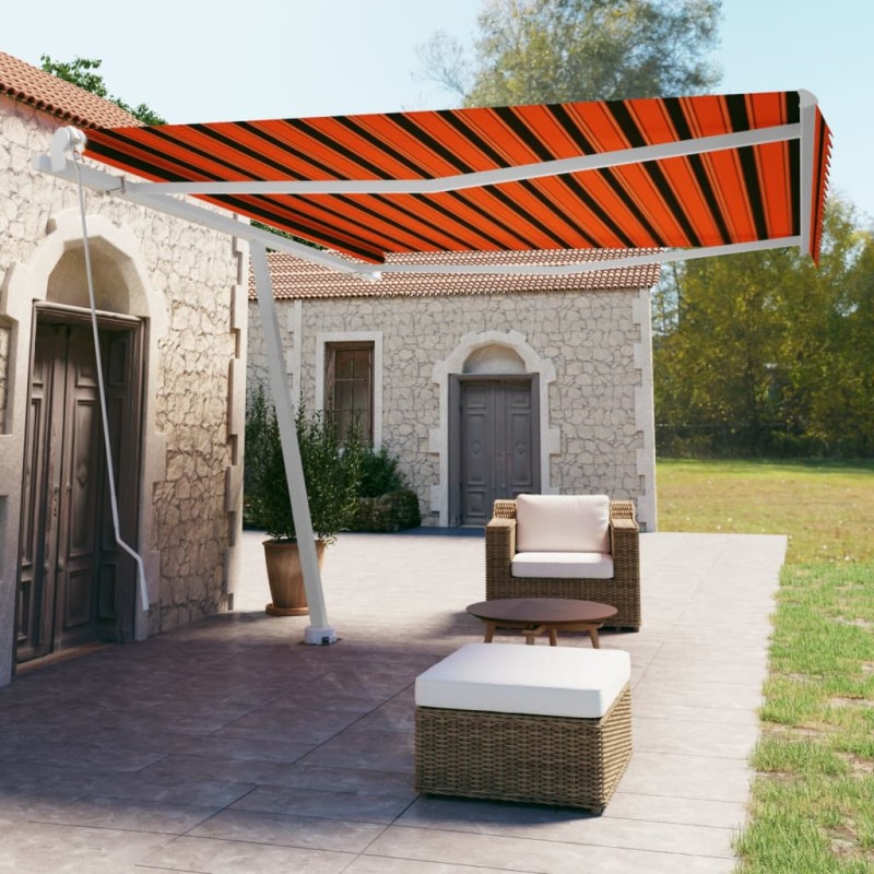 vidaXL Gelenkarmmarkise mit Pfosten 450x350 cm Orange & Braun vidaXL Gelenkarmmarkise mit Pfosten 450x350 cm Orange & Braun