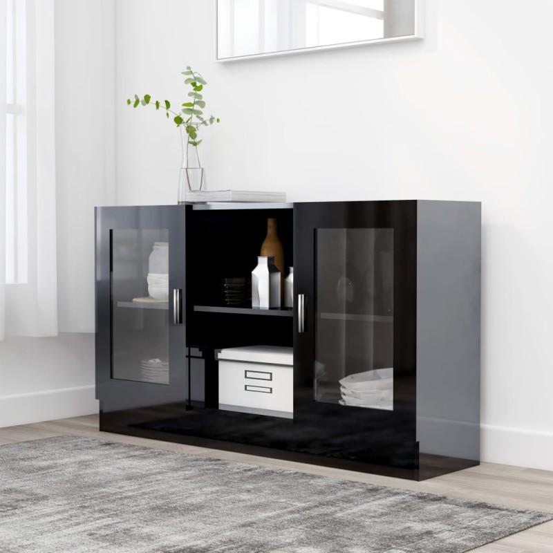 vidaXL Vitrinenschrank Hochglanz-Schwarz 120x30,5x70 cm Holzwerkstoff