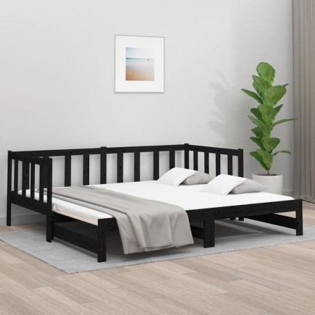 vidaXL Tagesbett Ausziehbar Schwarz 2x(80x200) cm Massivholz Kiefer