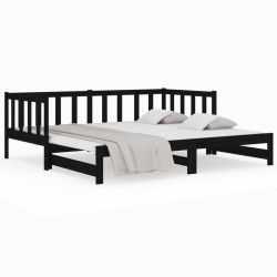 vidaXL Tagesbett Ausziehbar Schwarz 2x(80x200) cm Massivholz Kiefer