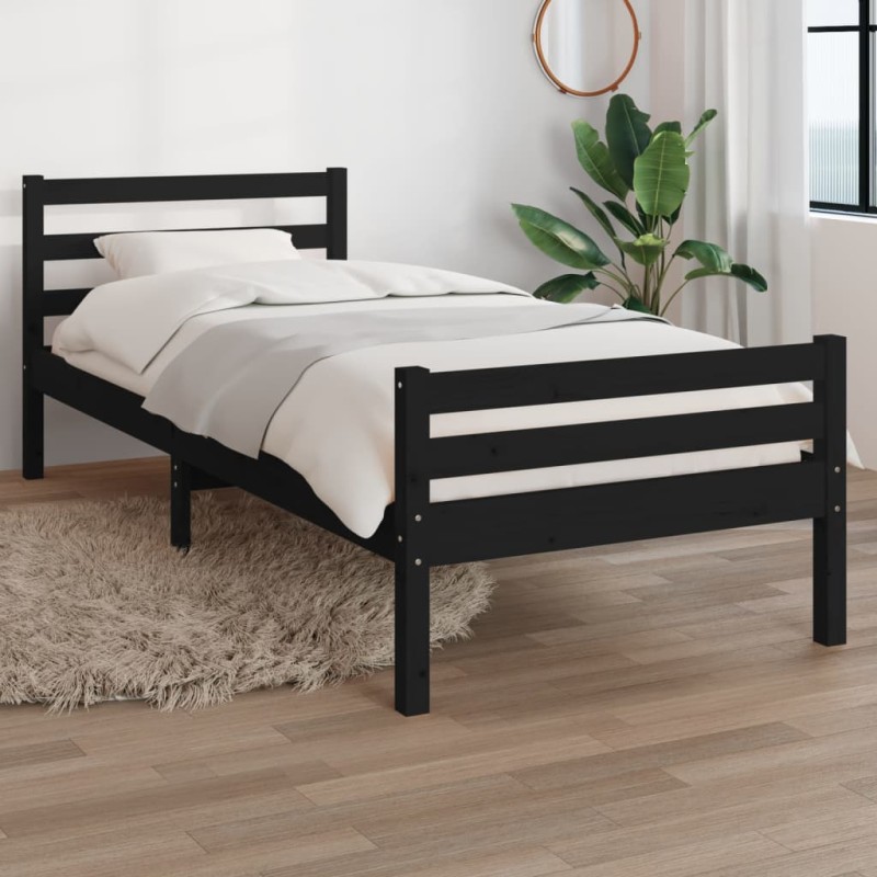 vidaXL Massivholzbett Schwarz 75x190 cm vidaXL Massivholzbett Schwarz 75x190 cm