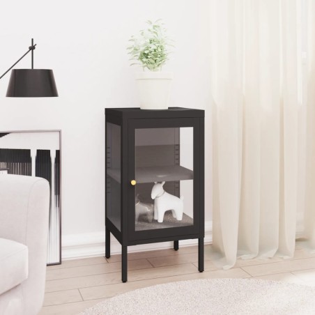 vidaXL Sideboard Schwarz 38x35x70 cm Stahl und Glas