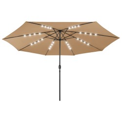 vidaXL Sonnenschirm mit LED-Leuchten und Metallmast 400 cm Taupe
