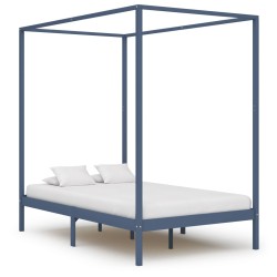 vidaXL Himmelbett-Gestell Grau Massivholz Kiefer 140 x 200 cm