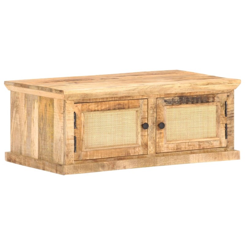 vidaXL Couchtisch 90x50x35 cm Massivholz Mango und Naturgeflecht vidaXL Couchtisch 90x50x35 cm Massivholz Mango und Naturgeflecht