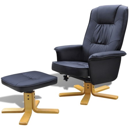 vidaXL Sessel mit Fußhocker Schwarz Kunstleder 
