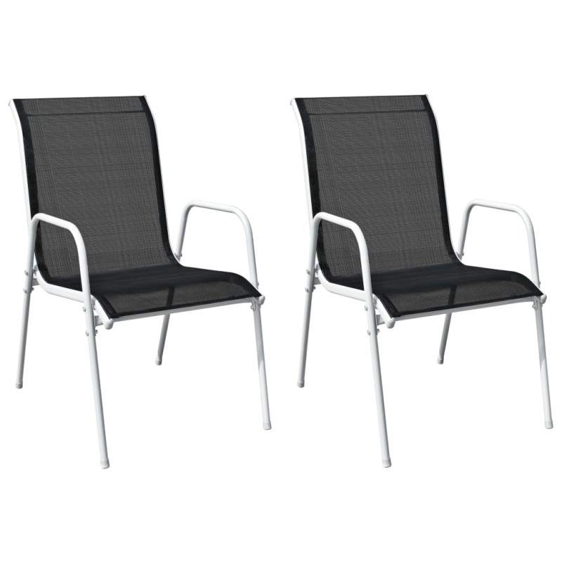 vidaXL Stapelbare Gartenstühle 2 Stk. Stahl und Textilene Schwarz vidaXL Stapelbare Gartenstühle 2 Stk. Stahl und Textilene Schwarz