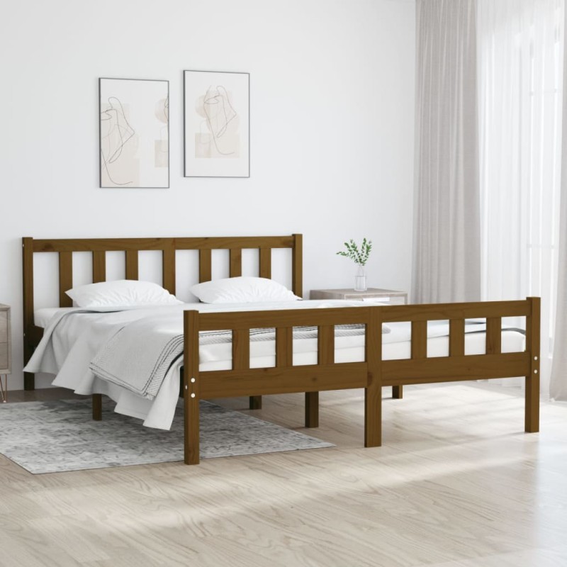 vidaXL Massivholzbett Honigbraun 135x190 cm vidaXL Massivholzbett Honigbraun 135x190 cm