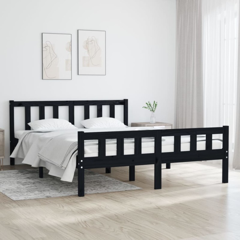 vidaXL Massivholzbett Schwarz 135x190 cm vidaXL Massivholzbett Schwarz 135x190 cm