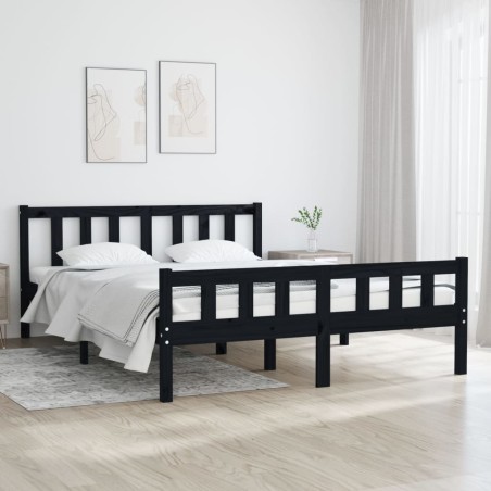 vidaXL Massivholzbett Schwarz 135x190 cm