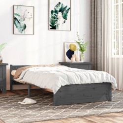 vidaXL Massivholzbett Grau 90x200 cm