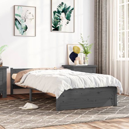vidaXL Massivholzbett Grau 90x200 cm