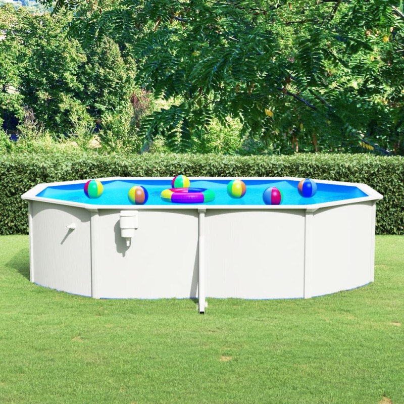 vidaXL Pool mit Stahlwand Oval 490x360x120 cm Weiß vidaXL Pool mit Stahlwand Oval 490x360x120 cm Weiß