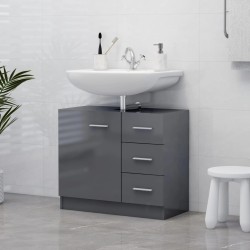 vidaXL Waschbeckenunterschrank Hochglanz-Grau 63x30x54cm Holzwerkstoff