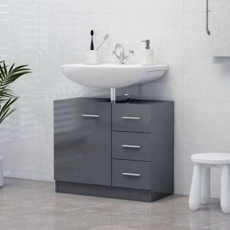 vidaXL Waschbeckenunterschrank Hochglanz-Grau 63x30x54cm Holzwerkstoff