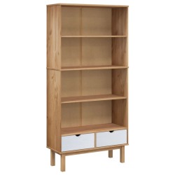 vidaXL Bücherregal OTTA mit 2 Schubladen Braun&Weiß Massivholz Kiefer