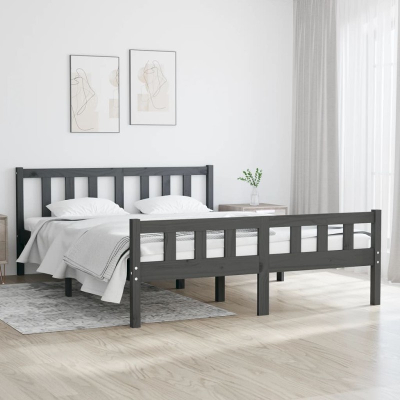 vidaXL Massivholzbett Grau 120x190 cm vidaXL Massivholzbett Grau 120x190 cm