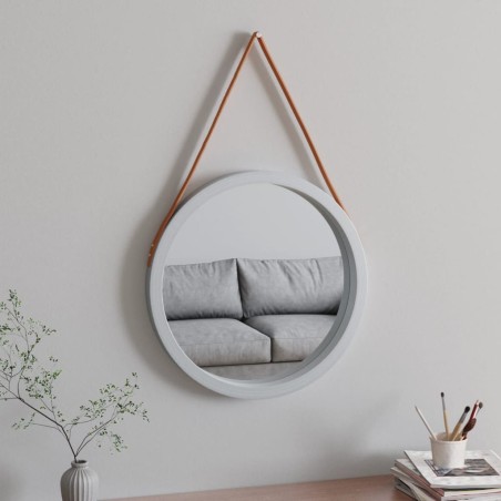 vidaXL Wandspiegel mit Riemen Silbern Ø 55 cm