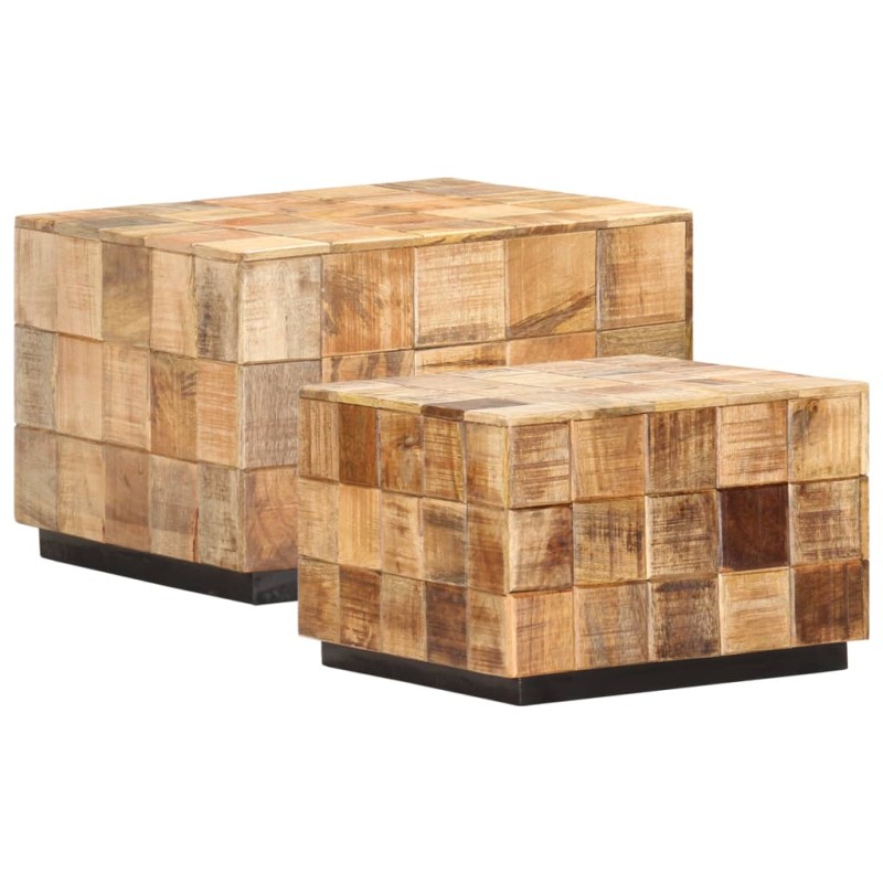 vidaXL Couchtische 2 Stk. in Block-Design Raues Mango-Massivholz vidaXL Couchtische 2 Stk. in Block-Design Raues Mango-Massivholz