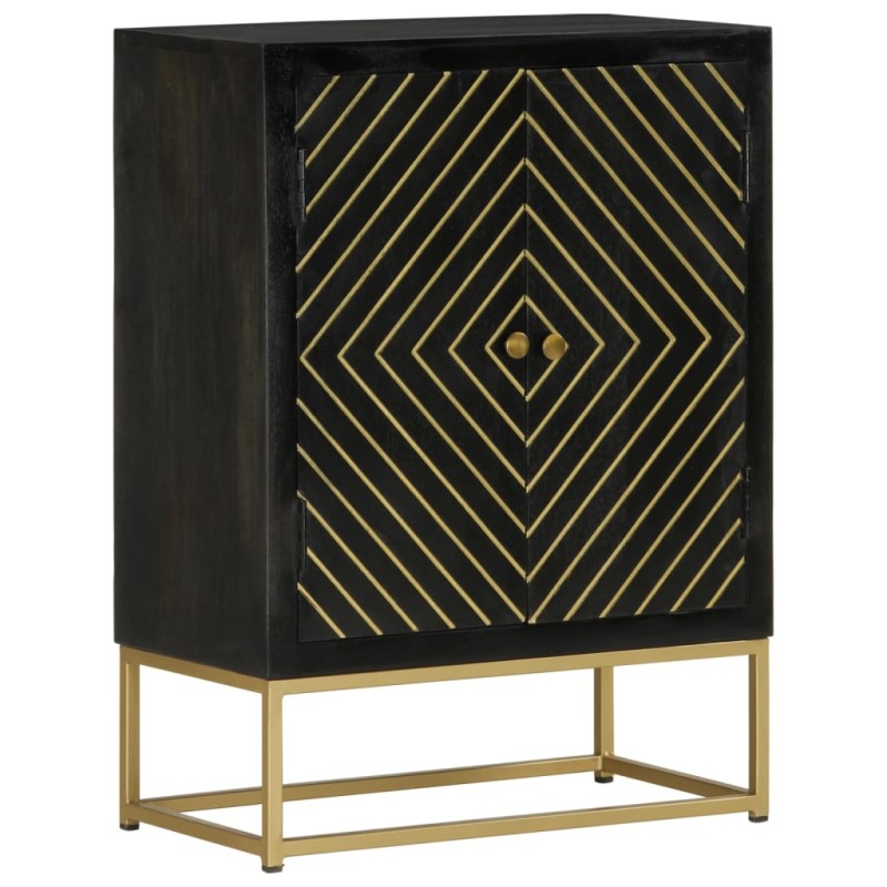 vidaXL Sideboard mit 2 Türen Schwarz Gold 55x30x75 cm Massivholz Mango vidaXL Sideboard mit 2 Türen Schwarz Gold 55x30x75 cm Massivholz Mango