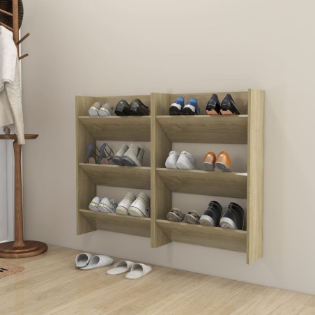 vidaXL Wand-Schuhschränke 2 Stk. Sonoma-Eiche 60x18x90cm Holzwerkstoff