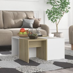 vidaXL Couchtische 4 Stk. Weiß Sonoma-Eiche 33x33x33 cm Holzwerkstoff