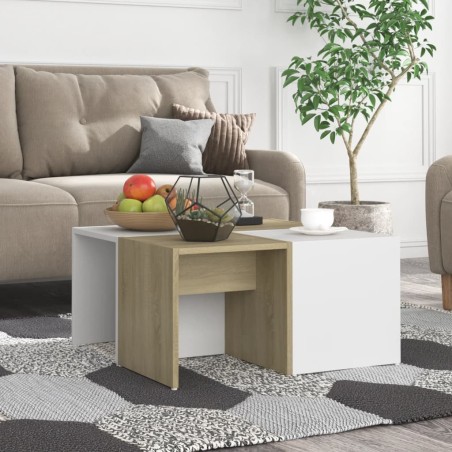 vidaXL Couchtische 4 Stk. Weiß Sonoma-Eiche 33x33x33 cm Holzwerkstoff