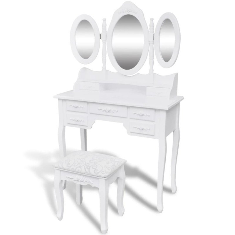 vidaXL Schminktisch mit Hocker und 3 Spiegeln Weiß vidaXL Schminktisch mit Hocker und 3 Spiegeln Weiß