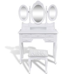 vidaXL Schminktisch mit Hocker und 3 Spiegeln Weiß 
