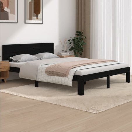 vidaXL Massivholzbett Schwarz Kiefer 140x190 cm