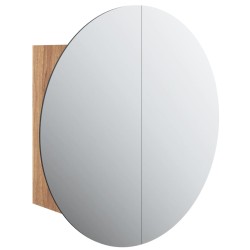 vidaXL Badezimmerschrank mit Rundem Spiegel & LED Eichen-Optik
