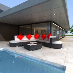 vidaXL 8-tlg. Garten-Lounge-Set mit Auflagen Poly Rattan Schwarz