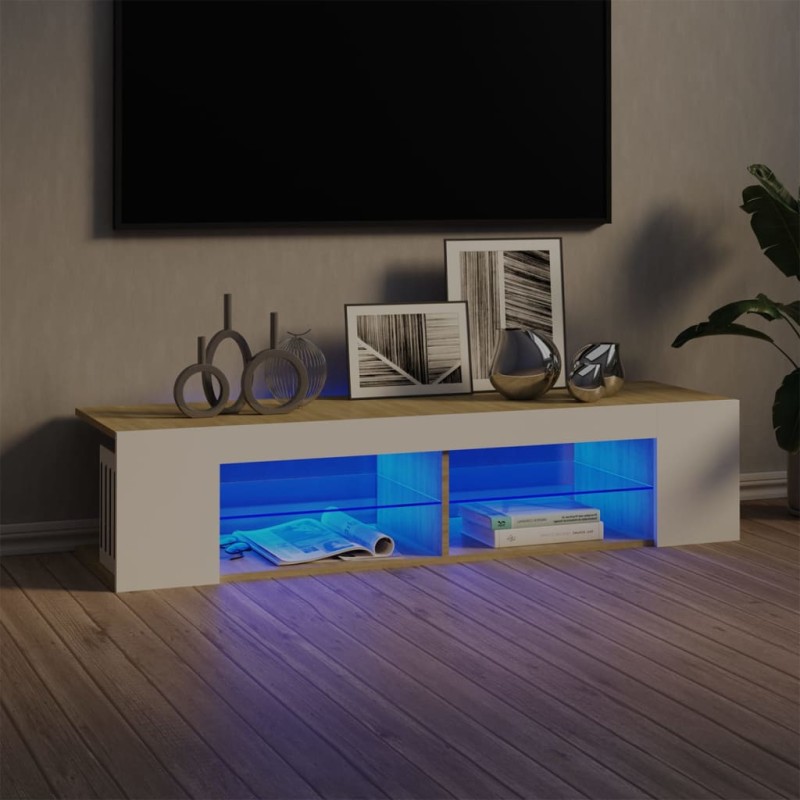 vidaXL TV-Schrank mit LED-Leuchten Weiß Sonoma-Eiche 135x39x30 cm vidaXL TV-Schrank mit LED-Leuchten Weiß Sonoma-Eiche 135x39x30 cm