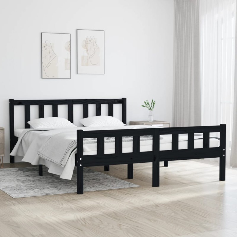 vidaXL Massivholzbett Schwarz 140x190 cm vidaXL Massivholzbett Schwarz 140x190 cm