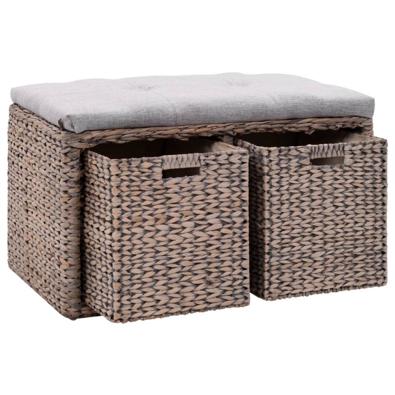 Sitzbank mit 2 Körben Seegras 71 x 40 x 42 cm Grau Sitzbank mit 2 Körben Seegras 71 x 40 x 42 cm Grau