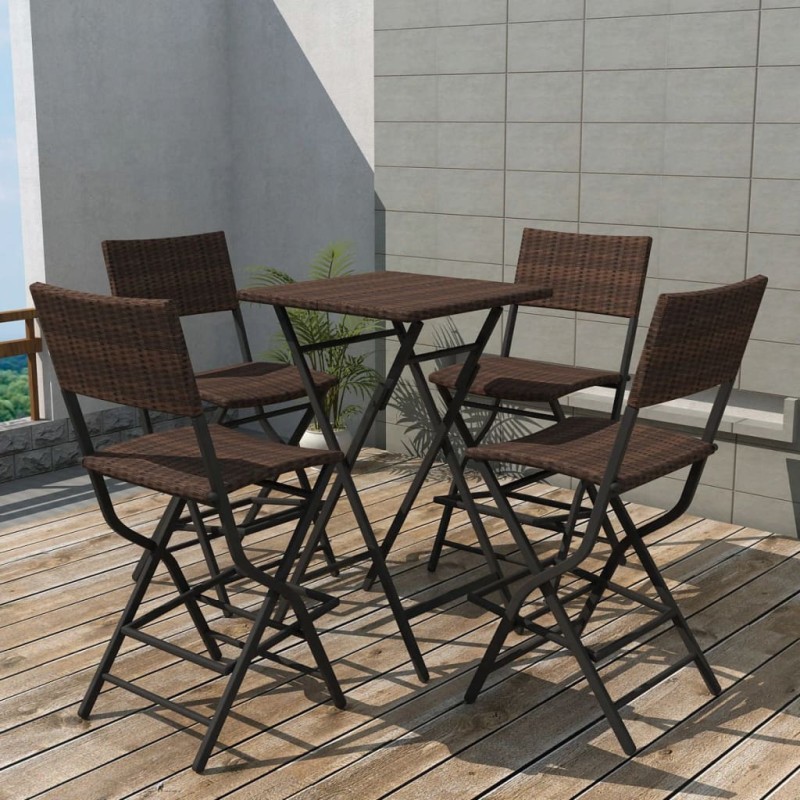 vidaXL 5-tlg. Garten-Essgruppe Klappbar Stahl Poly Rattan Braun vidaXL 5-tlg. Garten-Essgruppe Klappbar Stahl Poly Rattan Braun
