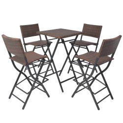 vidaXL 5-tlg. Garten-Essgruppe Klappbar Stahl Poly Rattan Braun