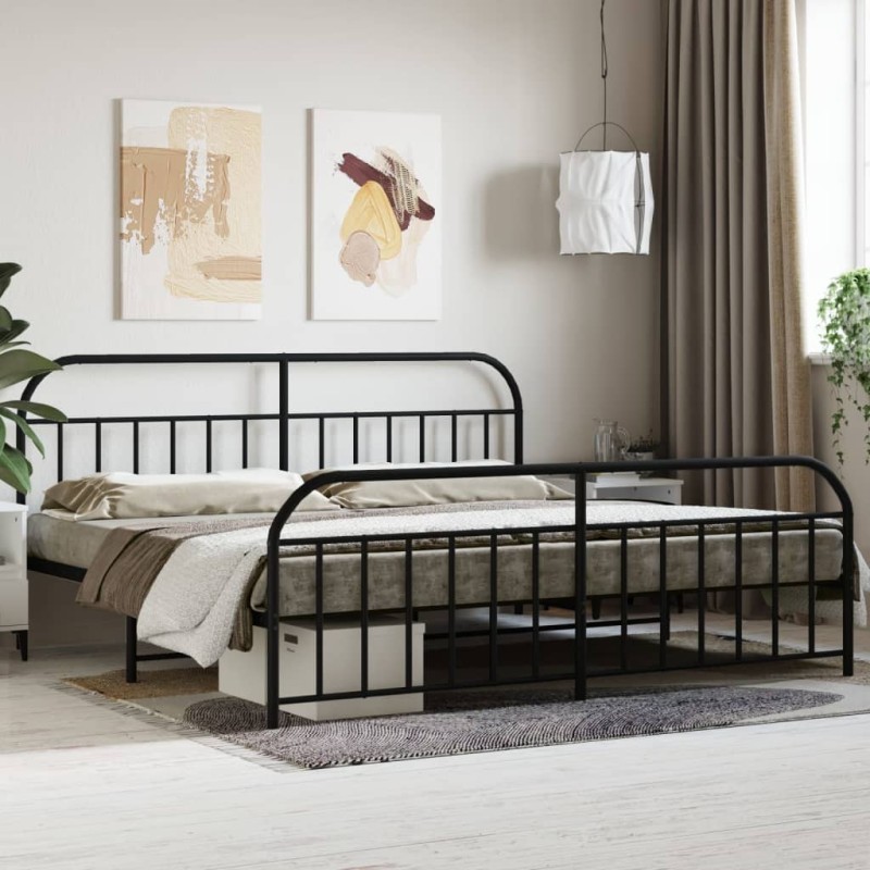 vidaXL Bettgestell mit Kopf- und Fußteil Metall Schwarz 193x203 cm vidaXL Bettgestell mit Kopf- und Fußteil Metall Schwarz 193x203 cm