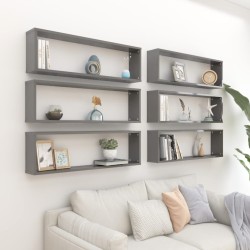 vidaXL Würfelregale 6 Stk. Hochglanz-Grau 100x15x30 cm Holzwerkstoff