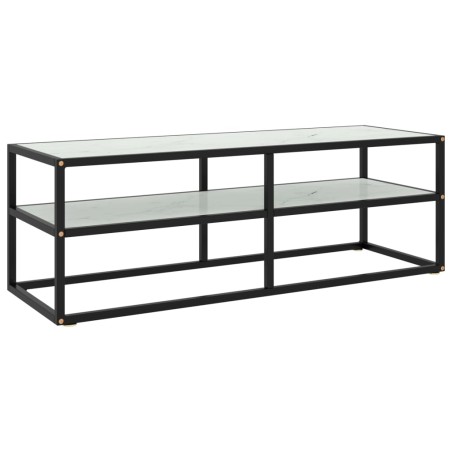 vidaXL TV-Schrank Schwarz mit Weißer Marmor-Optik Glas 120x40x40 cm